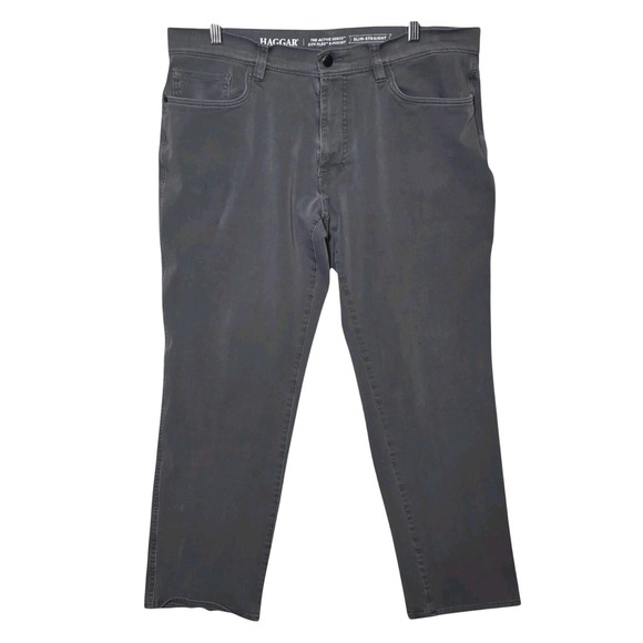 Haggar Mens Chino Pants 36x29‎ Slim Straight Gray Stretch
